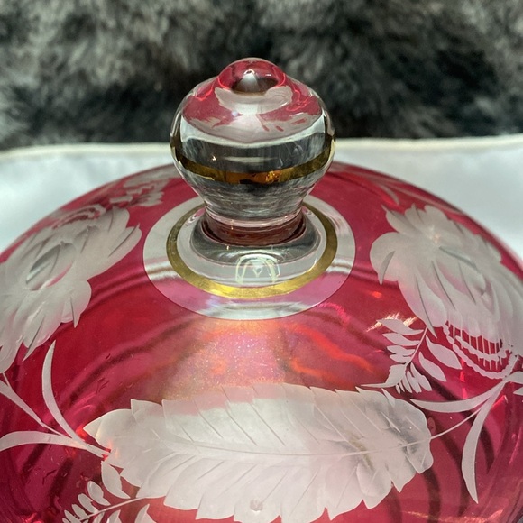 Bohemiam Ruby Red Crystal Glass Candy Dish - Picture 10 of 16